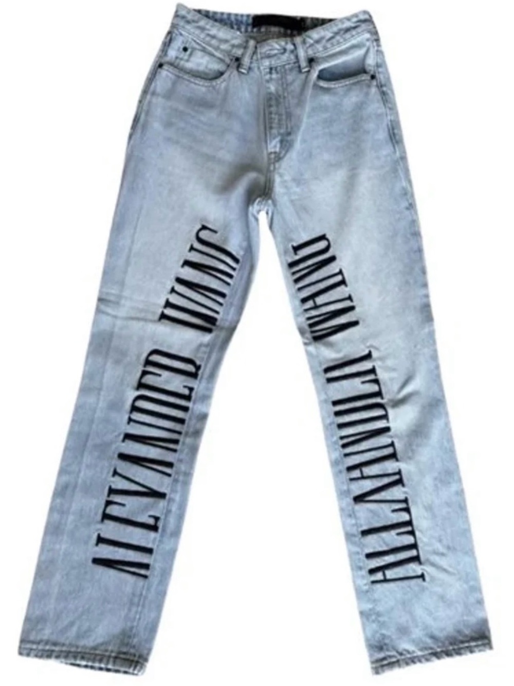 Alexander Wang Light Blue Straight-Leg Jeans with Black Logo Print